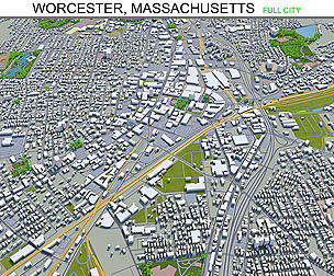 Worcester city Massachusetts USA 3d model 30km