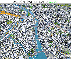 Zurich city Switzerland 3d model 30km