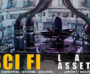 sci fi lab assets low and high poly +texture