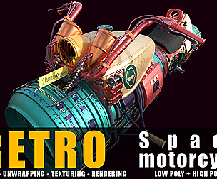 retro Space motorcycle game ready low poly