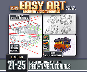 Easy Art Lessons 21-25 (Drawing Vehicles)