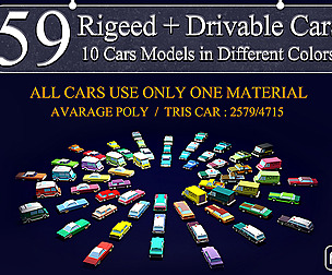 59 rigged and drivable Lowpoly cars