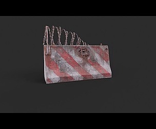 Concrete block with barbed wire. Barricade.