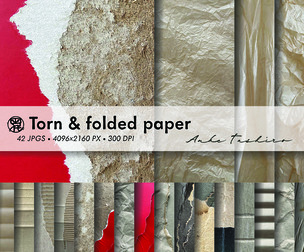 Torn Folded Paper Textures Set Textured Backgrounds JPG 300 DPI Printable Instant Download
